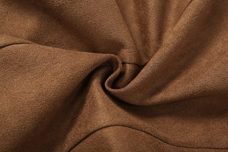 Cardydony Women's Faux Suede Fur-Trim Belted Jacket – Brown Suede Jacket