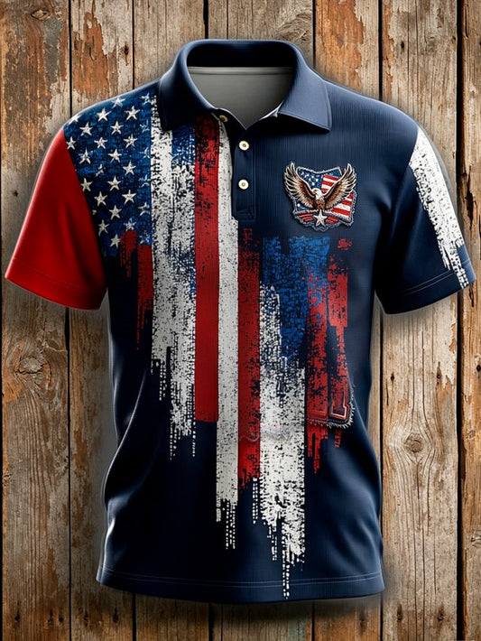 Cardydony Men's American Flag Print Polo Shirt With Eagle Embroidery 1