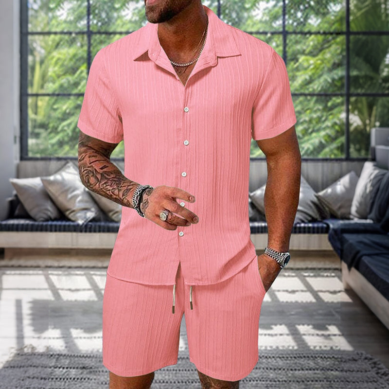 Cardydony Men's Leisure Textured Shirt Set
