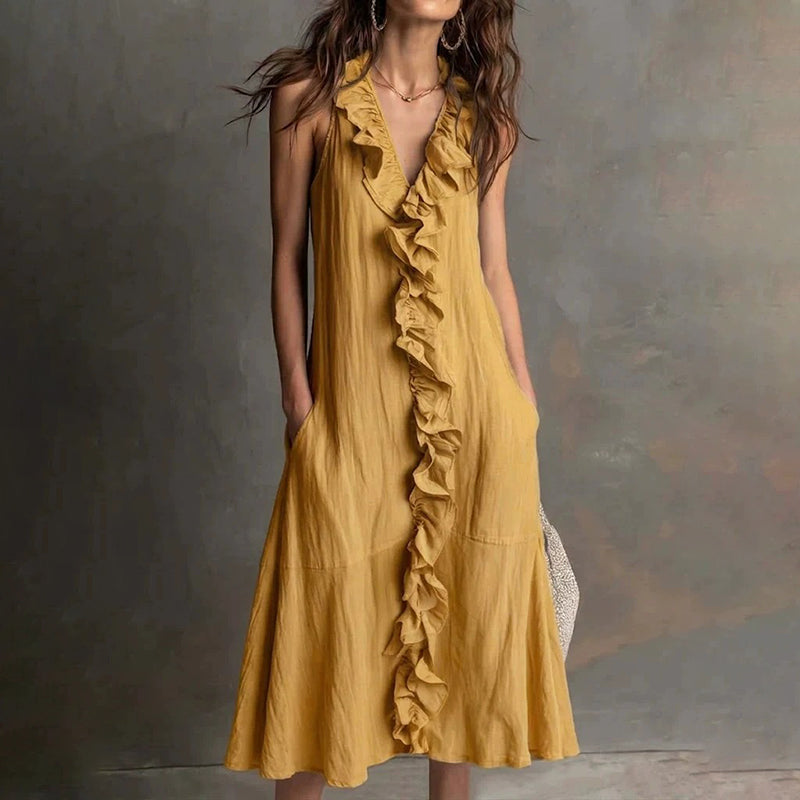 Cardydony Women's Elegant Ruffled Vest Midi Dress