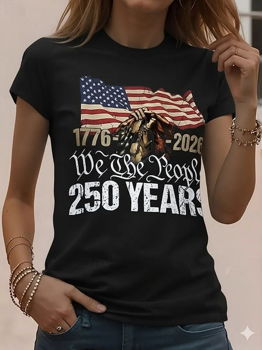 Cardydony Women's Vintage American 250th Anniversary Patriotic T-shirt