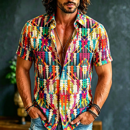Cardydony Men's Retro Hippie Style Printed Shirt