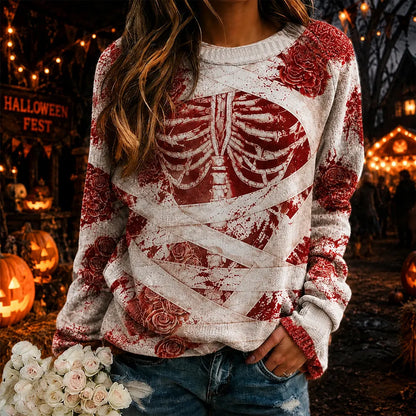 Cardydony Women's Halloween Human Anatomy Art Casual Crewneck Sweater