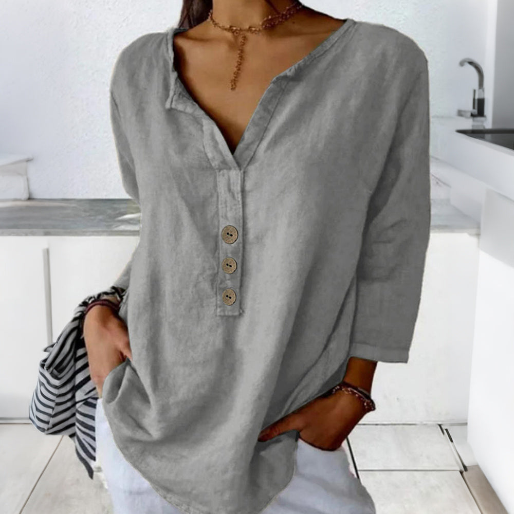 Cardydony Casual Button-down Solid Color Notched Collar Shirt