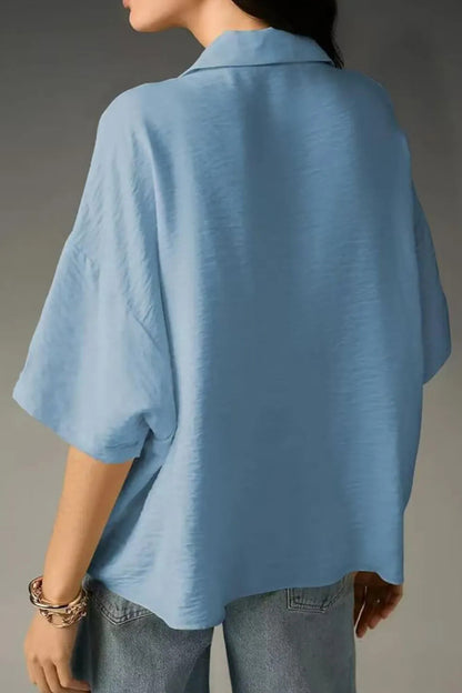 Cardydony Women's Solid Color Loose Lapel Short-sleeved Casual Shirt