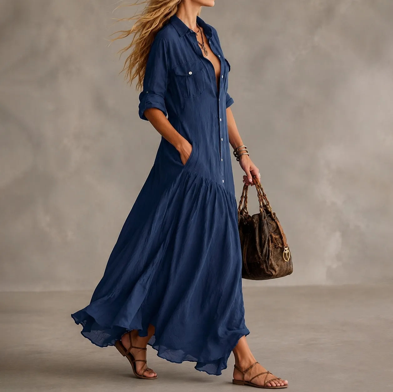 Cardydony Vacation  Loose  Long Shirt Dress Maxi Dress