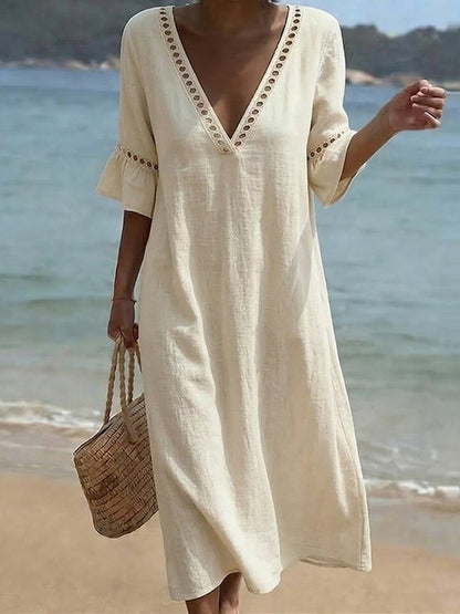 Cardydony Women's Solid Color Linen Blend Casual Maxi Dress