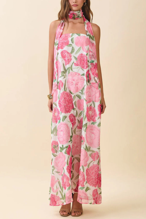 Cardydony Women's Floral Print Sleeveless Off-shoulder Loose Casual Maxi Dress