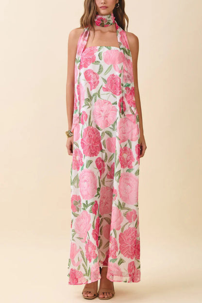 Cardydony Women's Floral Print Sleeveless Off-shoulder Loose Casual Maxi Dress