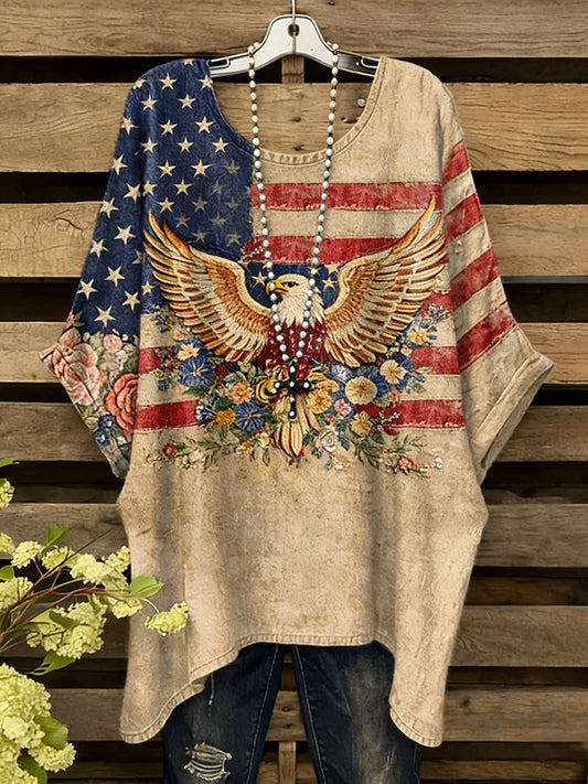 Cardydony Women's Flag Eagle Art Memorial Print Casual T-shirt