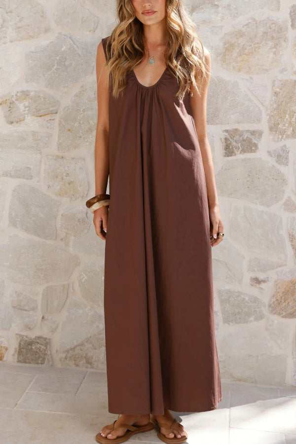 Cardydony Women's Solid Color Loose Sleeveless Casual Vacation Maxi Dress