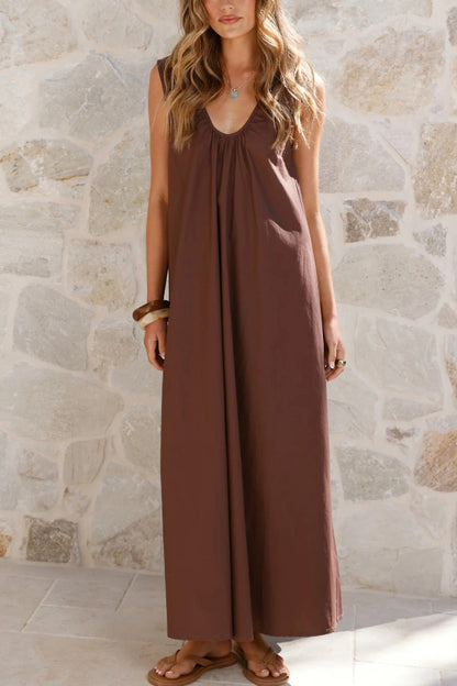 Cardydony Women's Solid Color Loose Sleeveless Casual Vacation Maxi Dress