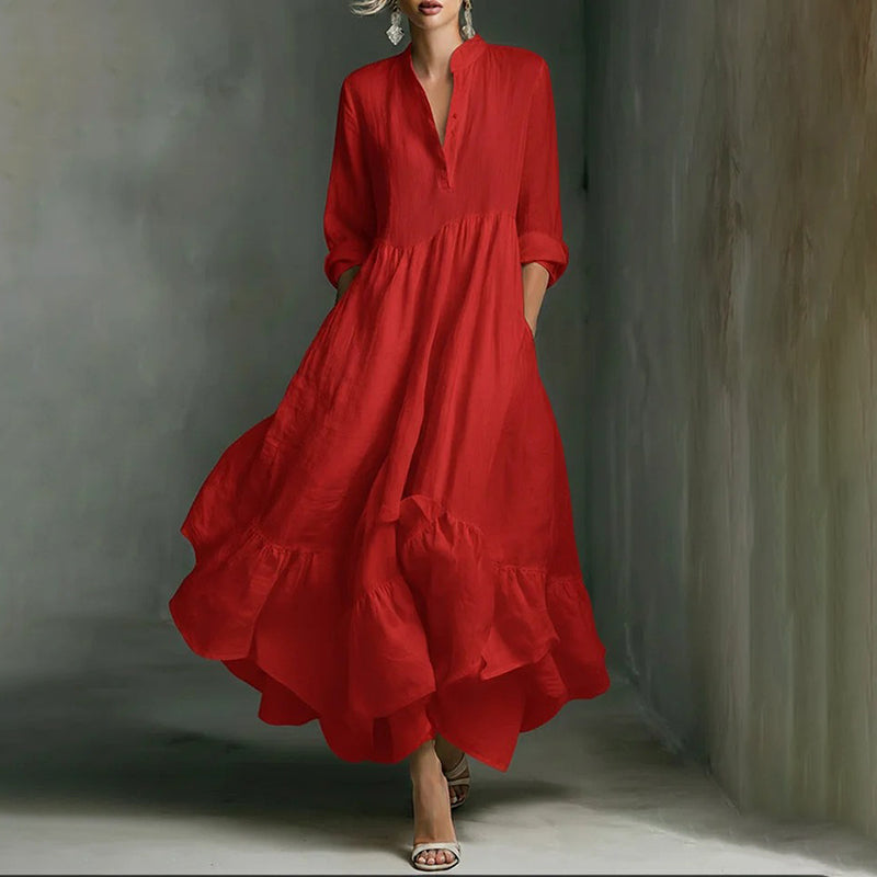 Cardydony Women's Flowy Solid Color Buttons Linen Blend Maxi Bud Dress