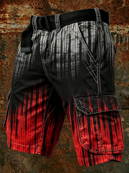 Cardydony Retro Striped Color-blocked Print Outdoor Shorts