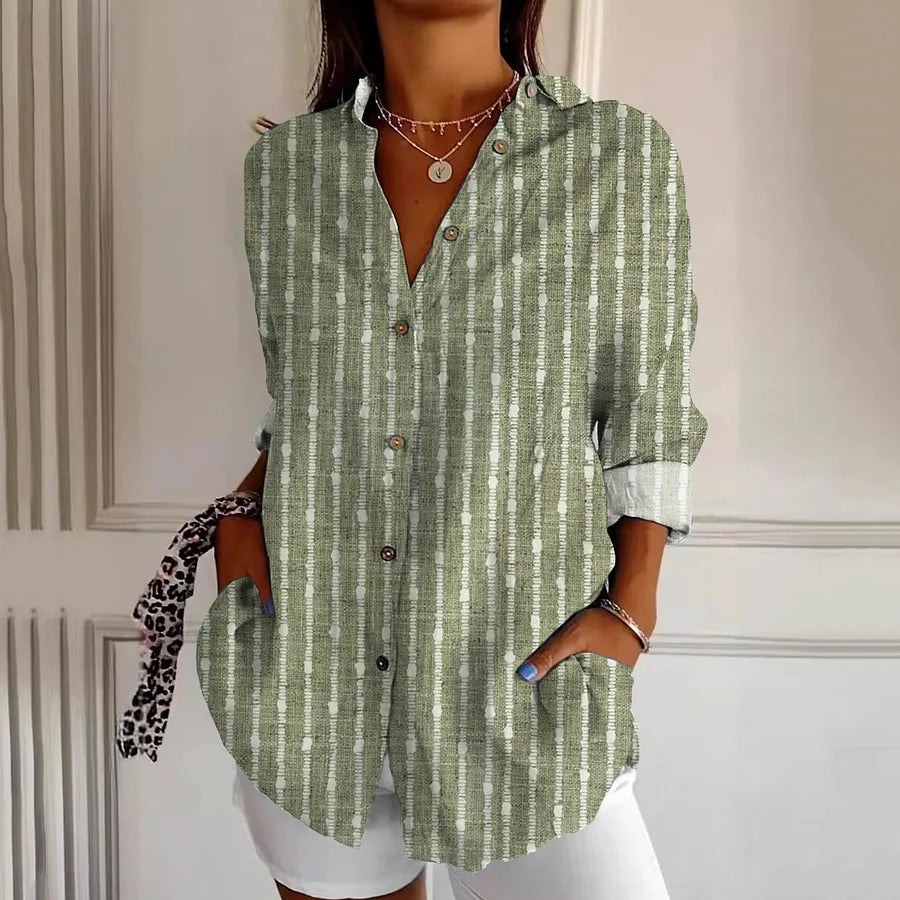 Cardydony Women Vintage Stripes Button Down Casual Shirt