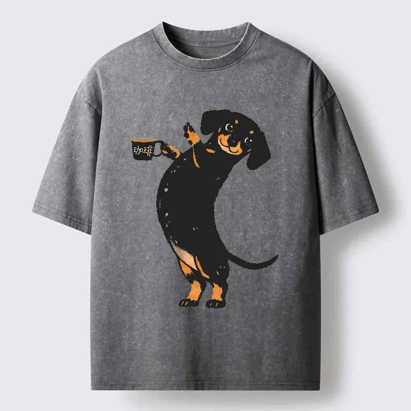 Cardydony Elegant Coffee Dog Washed T-shirt