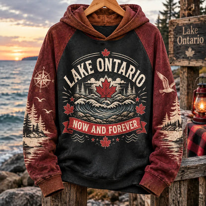 Cardydony Woman's Lake Ontario Waves, Compass, And Maple Leaf Graphic Hoodie