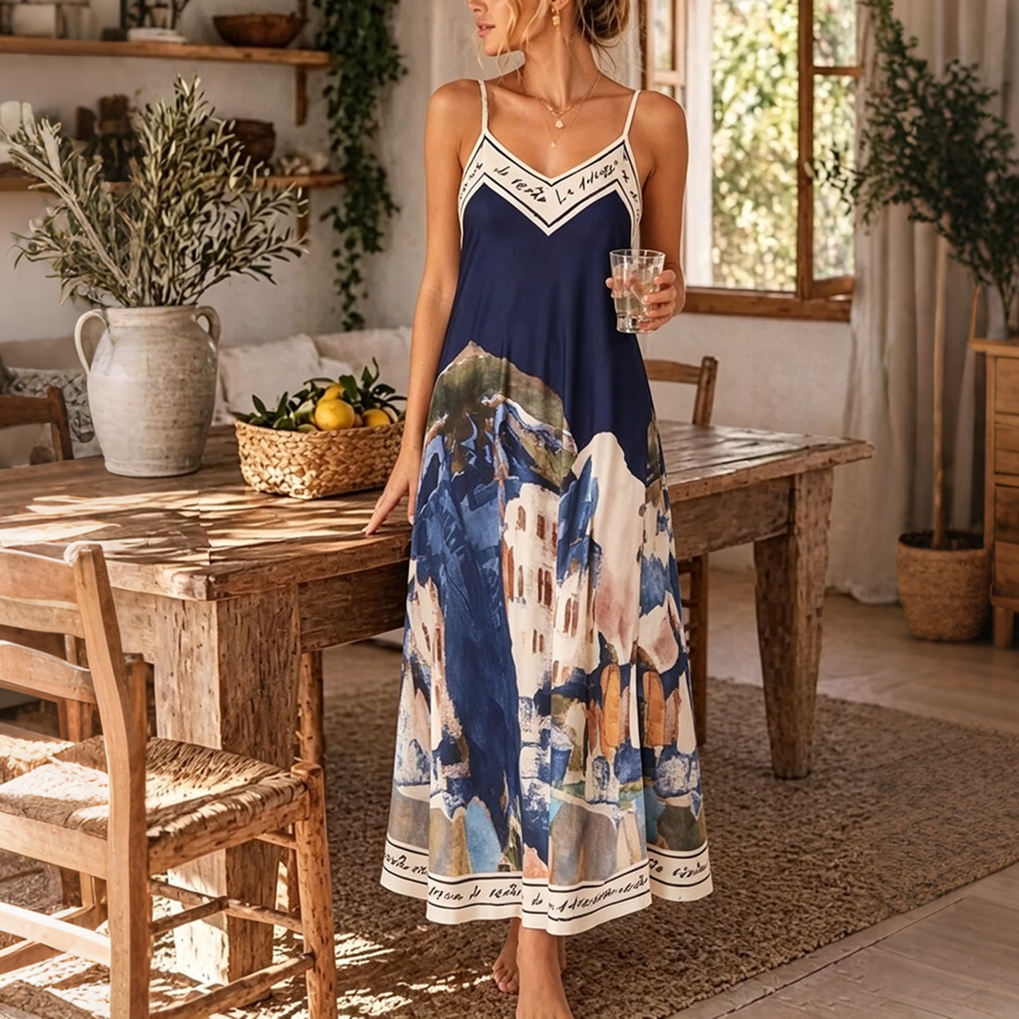 Cardydony Satin Cami Print Swing Sleeveless Maxi Dress