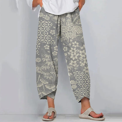 Cardydony Vintage Japanese Art Flower Print Casual Pants