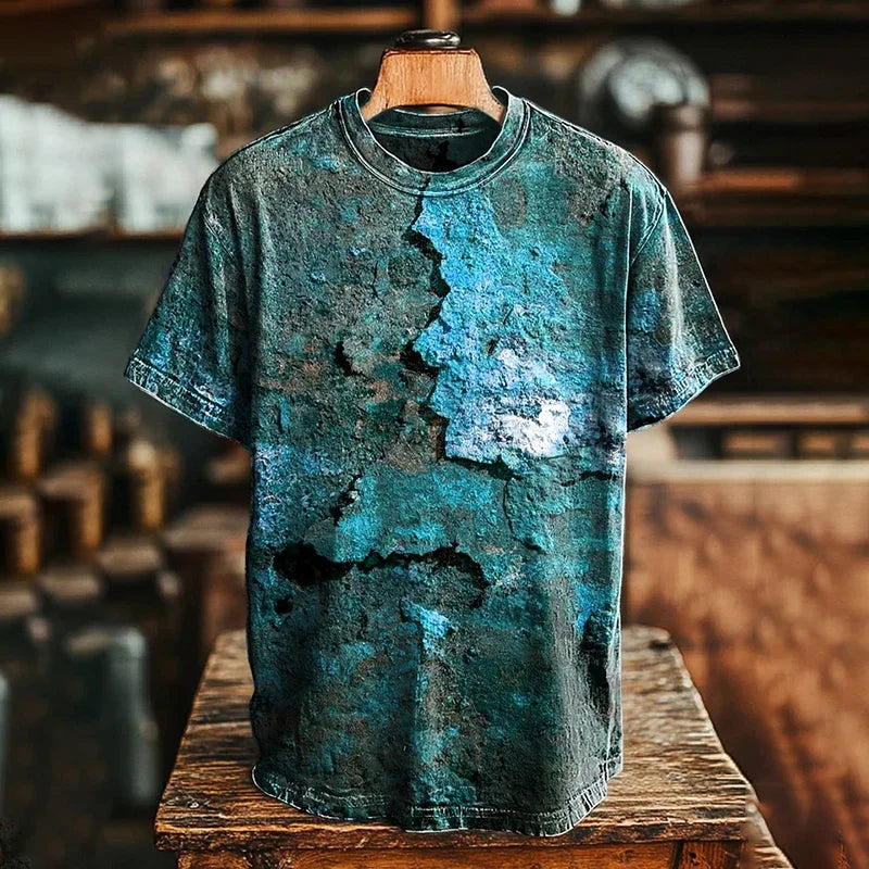 Cardydony Unisex Retro Aged Rust Printed Casual Loose Short Sleeve T-shirt