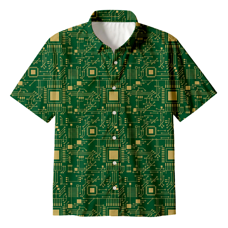 Cardydony Men's Technology Sense Circuit Board Button Up Pocket Shirt