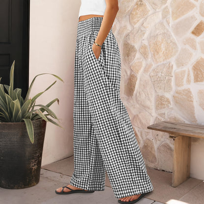 Cardydony Women's Striped Plaid Palace Wide Leg Pants