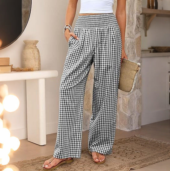 Cardydony Women's Striped Plaid Palace Wide Leg Pants