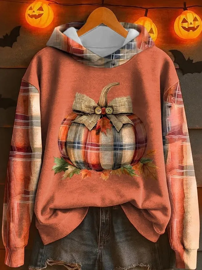 Cardydony Women's Retro Halloween Pumpkin Pattern Casual Hoodie