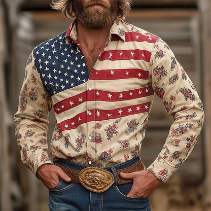 Cardydony Men's Us Flag Patriotic America's 250th Anniversary Long Sleeve Shirt