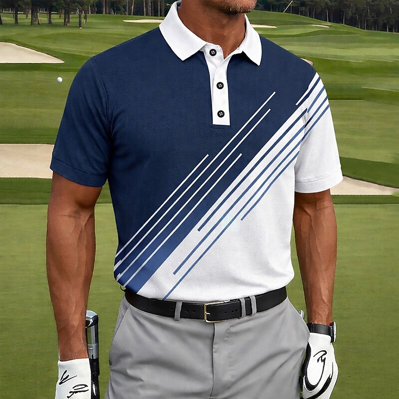 Cardydony Men's Retro Line Pattern Golf Sports Polo Shirt