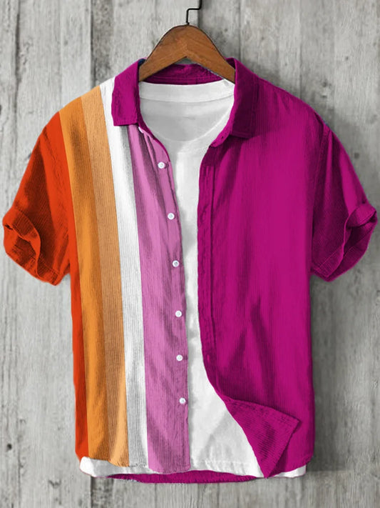 Cardydony Lesbian Flag Inspired Colorblock Linen Shirt