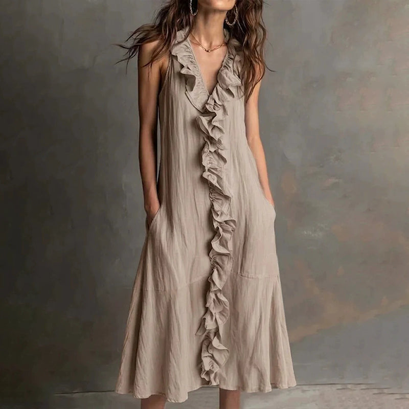 Cardydony Women's Elegant Ruffled Vest Midi Dress