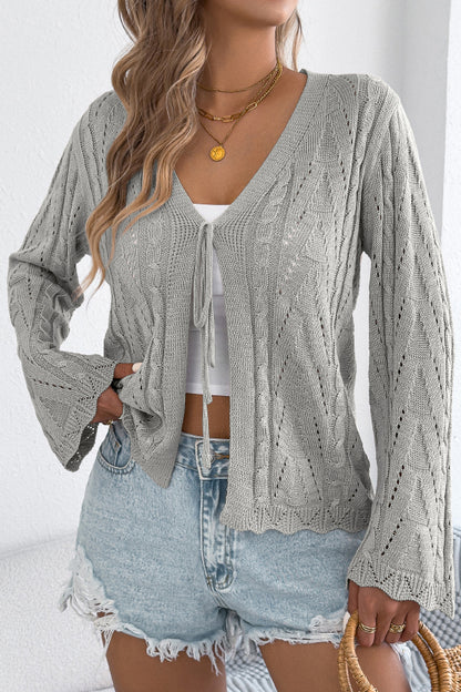 Cardydony Women's Solid Color Loose V-neck Long-sleeved Vacation Knit Cardigan