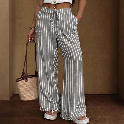 Cardydony Women's Casual Striped Loose Drawstring Linen Pants