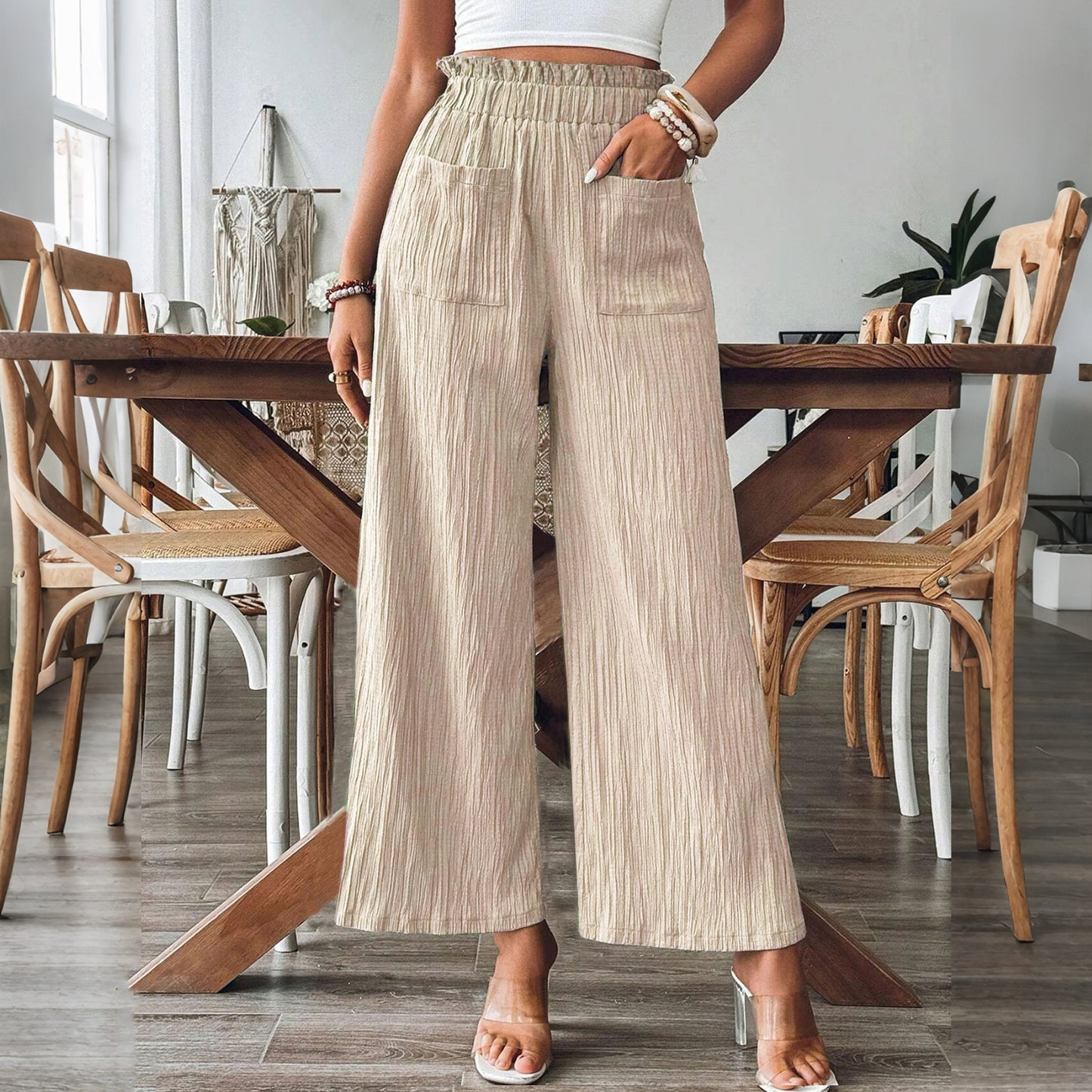 Cardydony Casual Loose Bud Waist Solid Color Linen Pants