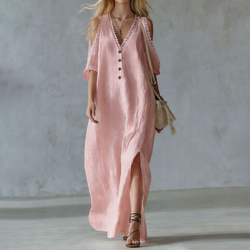 Cardydony Vacation Lace Loose Off-shoulder Maxi Dress