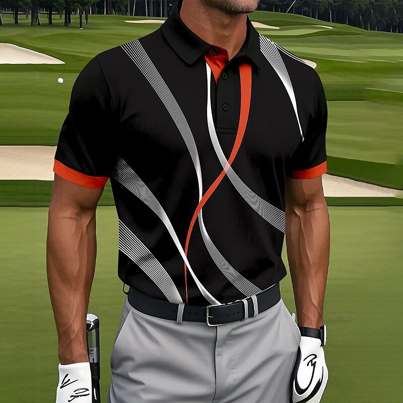 Cardydony Men's Vintage Line Pattern Golf Sports Polo Shirt