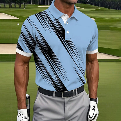 Cardydony Men's Line Pattern Golf Sports Polo Shirt