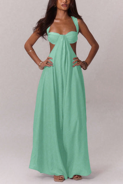 Cardydony Women's Solid Color Casual Camisole Loose Stretch Wide-leg Jumpsuit