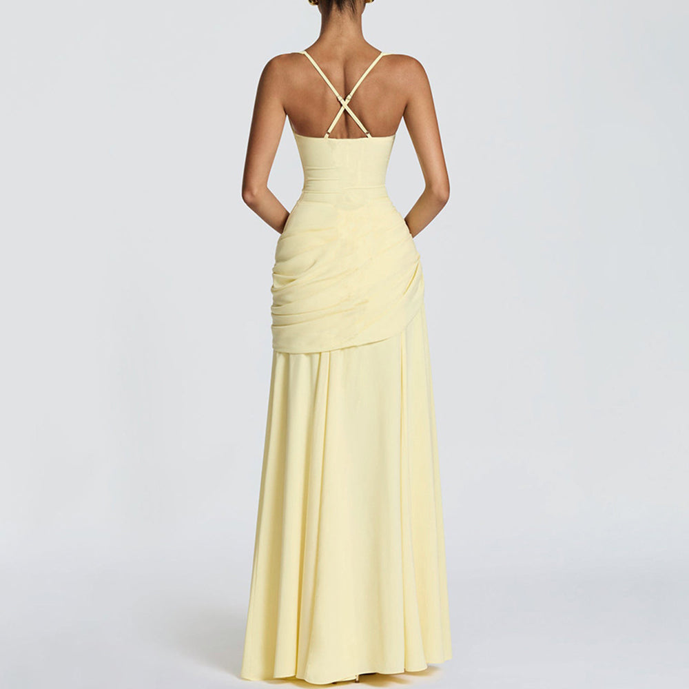 Cardydony Elegant Solid Color Waistless Backless Fishtail Dress