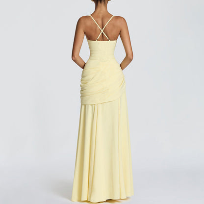 Cardydony Elegant Solid Color Waistless Backless Fishtail Dress