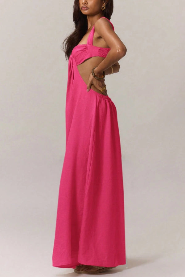 Cardydony Women's Solid Color Casual Camisole Loose Stretch Wide-leg Jumpsuit