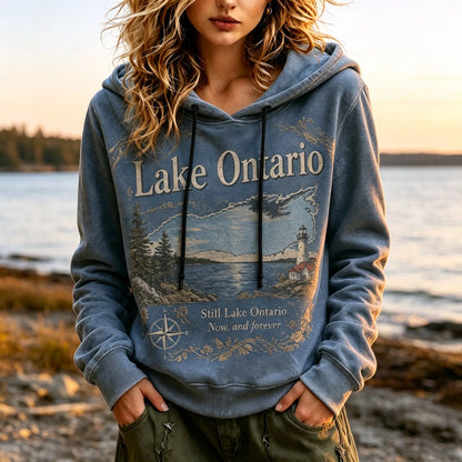 Cardydony Women's Retro Lake Ontario Print Hoodie