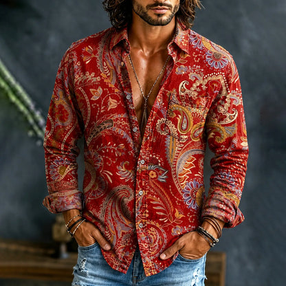 Cardydony Men's Hippie Retro Abstract Tie Dye Art Print Linen Shirt