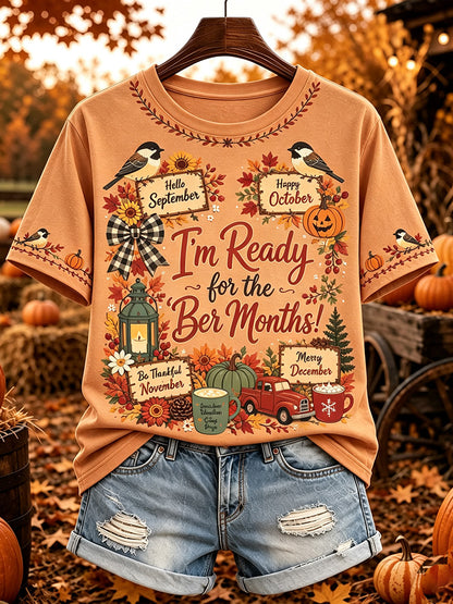 Cardydony Women's Vintage I'm Ready For The Ber Months Print Short-sleeved T-shirt