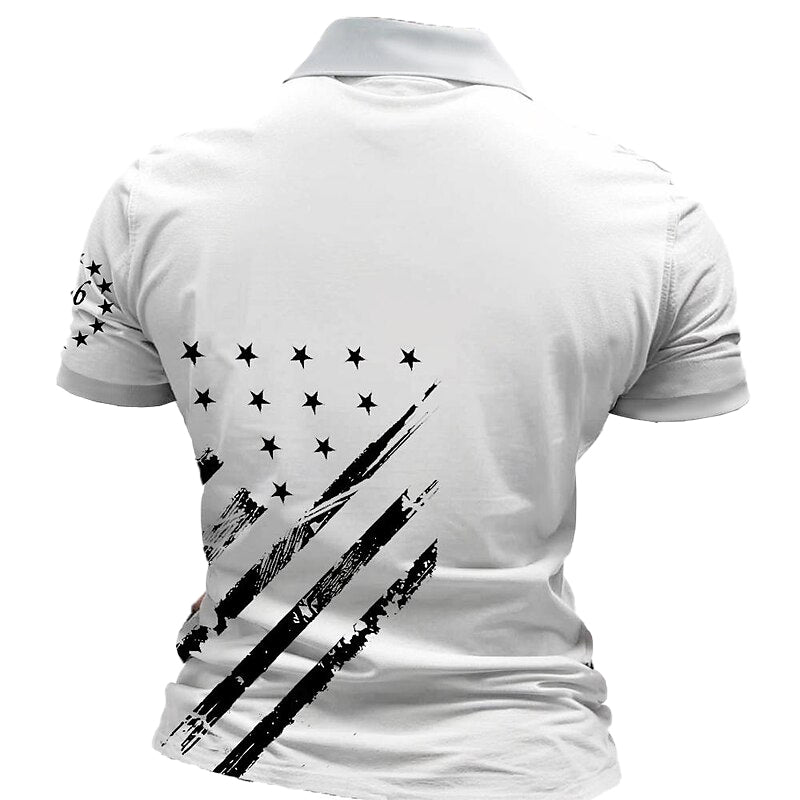 Cardydony Men's Retro American Flag Veterans Print Zipper Up Polo Shirt