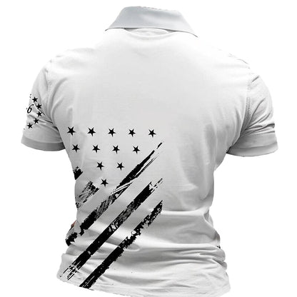 Cardydony Men's Retro American Flag Veterans Print Zipper Up Polo Shirt