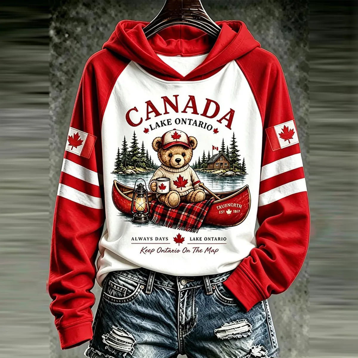 Cardydony Women's Canada Lake Ontario Printed Casual Hoodie