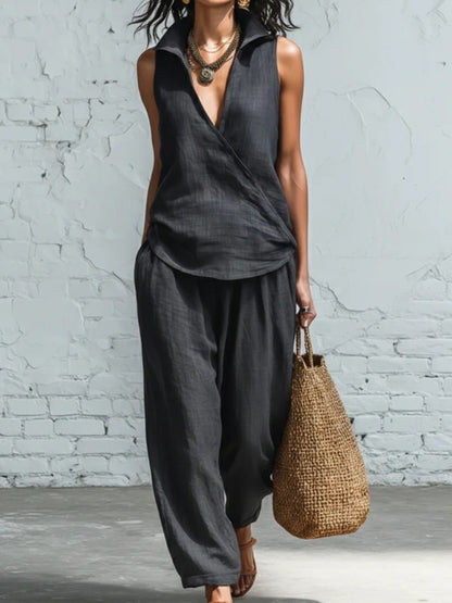 Cardydony Women's Simple Shirt And Wide-leg Pants Two-piece Set