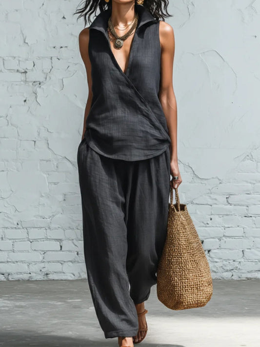 Cardydony Women's Simple Shirt And Wide-leg Pants Two-piece Set